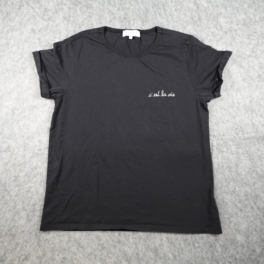 Maison Labiche Top Women Medium Black Cest La Vie Embroidered Organic Cotton Tee